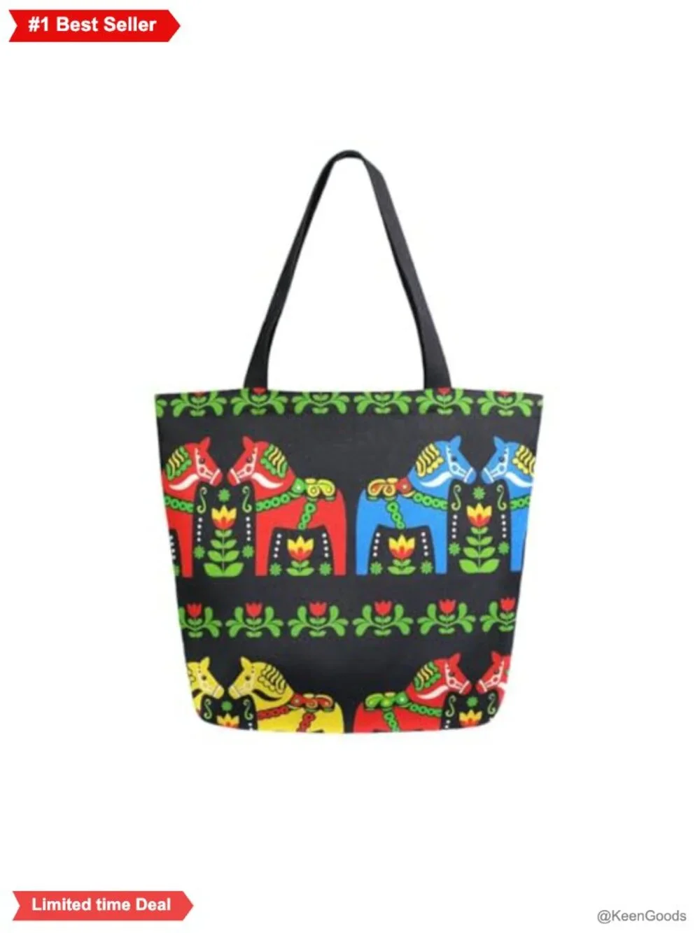 Swedish Dala Horse Folk Canvas Tote Bag Reusable Grocery Shoulder